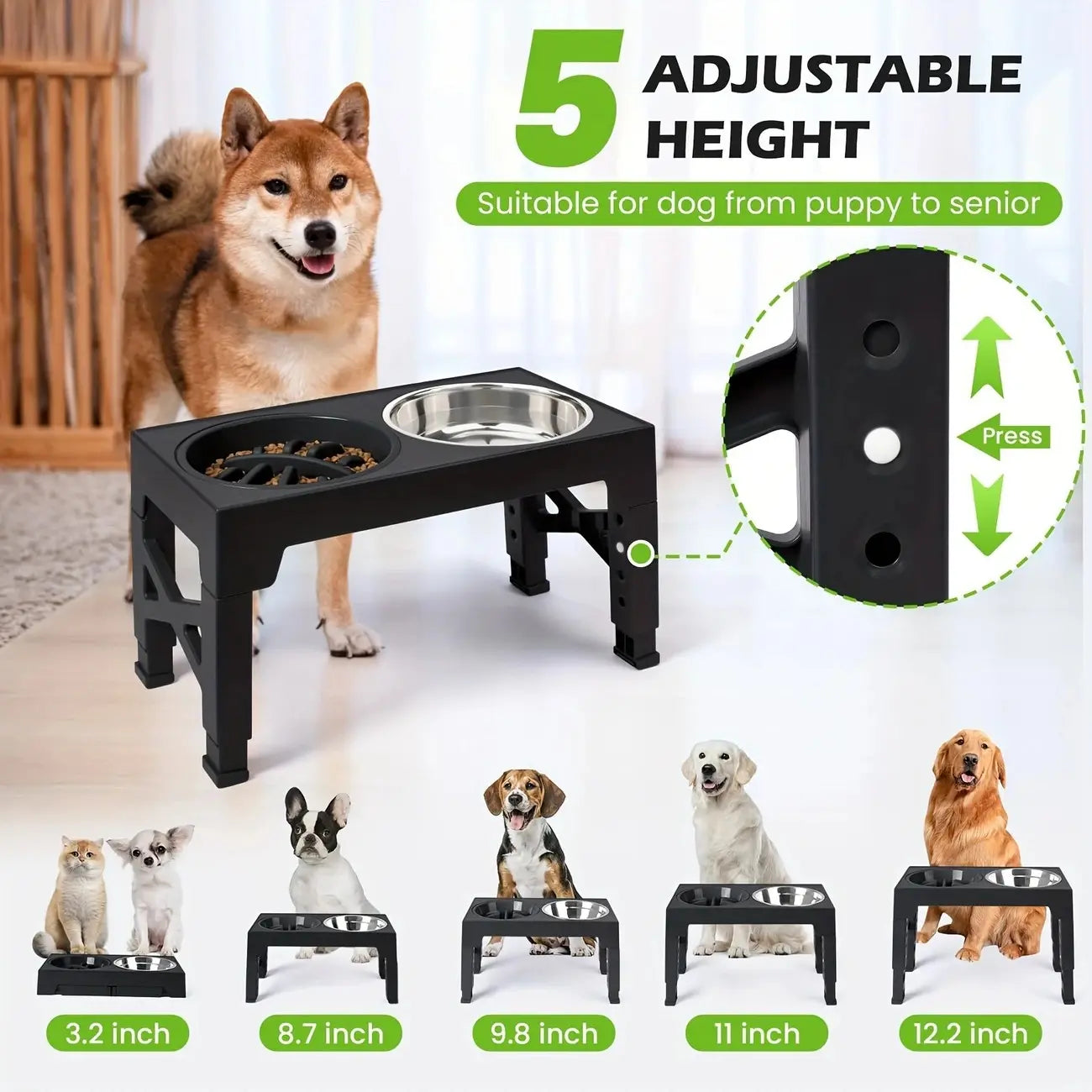 Elevated Dog Bowls with Adjustable Stand | Kin & Kibble