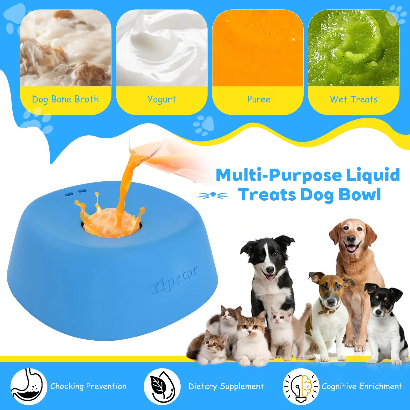 Yipetor Slow Feeder Dog Bowl with Rolling Ball - No Spill Bone Broth & Yogurt Feeder for Dogs and Cats - Perfect for Dietary Supplements and Post-Op Nutrition - Ideal Valentine's Gift for Pets
