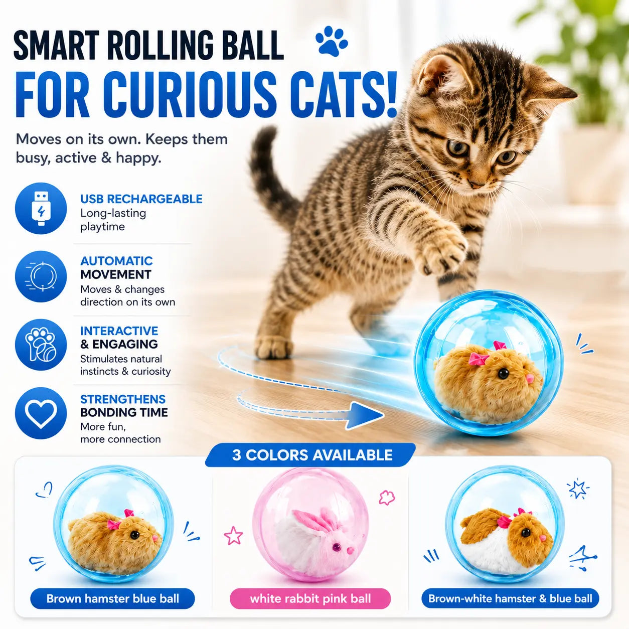Auto-Rolling Smart Cat Toy for Indoor Play