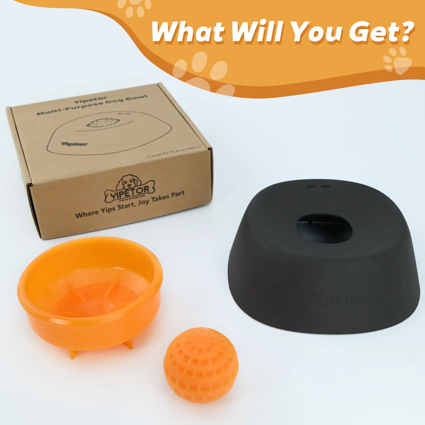 Yipetor Slow Feeder Dog Bowl with Rolling Ball - No Spill Bone Broth & Yogurt Feeder for Dogs and Cats - Perfect for Dietary Supplements and Post-Op Nutrition - Ideal Valentine's Gift for Pets