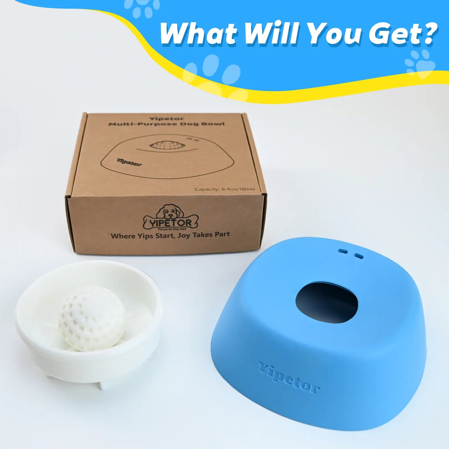 Yipetor Slow Feeder Dog Bowl with Rolling Ball - No Spill Bone Broth & Yogurt Feeder for Dogs and Cats - Perfect for Dietary Supplements and Post-Op Nutrition - Ideal Valentine's Gift for Pets