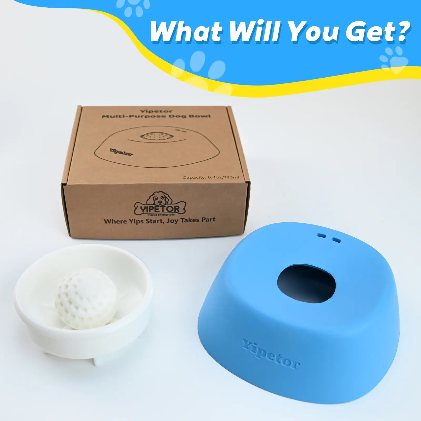 Yipetor Slow Feeder Dog Bowl with Rolling Ball - No Spill Bone Broth & Yogurt Feeder for Dogs and Cats - Perfect for Dietary Supplements and Post-Op Nutrition - Ideal Valentine's Gift for Pets