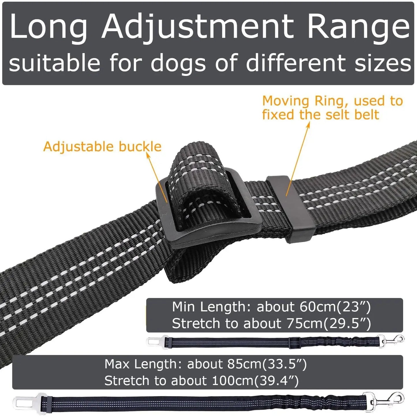 Adjustable Pink Dog Car Harness & Seatbelt - 2 Pack Bungee Anti-Shock Travel Safety Leash for Pets